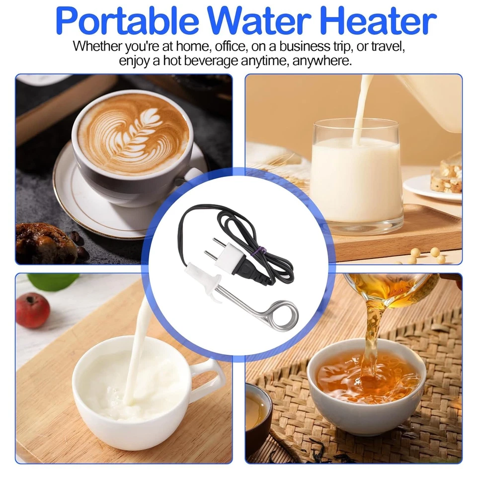 Calentador de agua de inmersión 300W 120/240V - Taza de viaje de camping plateada  Foto 3 de 4