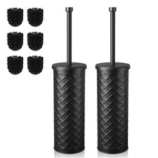 Toilet Bowl Brush and Holder Set 2 Pack with 4 Extra Brush Heads Black