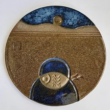 Paolo Soleri Cosanti Acrosanti Pottery Tile 9.25” Ceramic Stoneware Sunset Fish