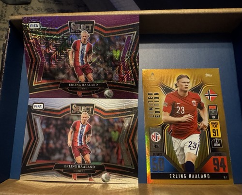2024-25 Select Erling Haaland (3) Field Level; Purple Mojo Prizm + Topps LE SSP