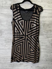 Express Tank Dress Womens Large Black Gold Sequin Geometric Sheer Mesh Party
