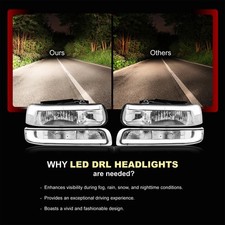 For 1999-2002 Silverado 1500 2500 Hd 3500 Clear Led Drl Headlight Signal Lamp