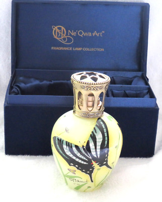 New in Box, NE' QWA Art Fragrance Lamp, Hand Painted Butterfly  Artist 6.5  Tall