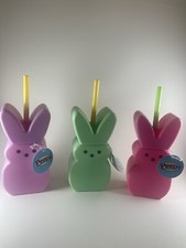 Peeps Easter 7” Tumbler Cups with Straws – Set of 3 (Purple, Pink, Green) –