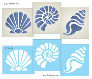 Joanie 3 Pc Stencil 4 Seashell Snail Conch Fan Nautical Beach Bath Art Decor Ebay