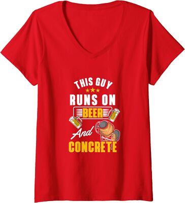 This Guy Runs on Beer and Concrete Funny Worker Tee Ladies' V-Neck Tshirt