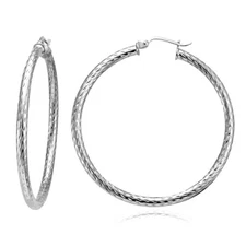 Sterling Silver 2.5mm Diamond-Cut Round Hoop Earrings, 40mm