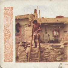 COLOR STEREOVIEW OF MOKI NATIVE AMERICAN HOME   MAN