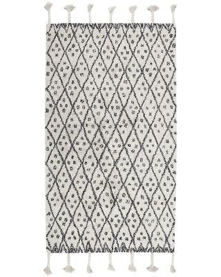 Rechteckiger Teppich Quasten Baumwolle Kurzflor 80x150 cm weiß/schwarz Agadir