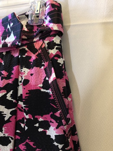 Etcetera Rock Gr. 6 rot schwarz weiß knielang Taschen Gürtel gefüttert 100% Seide - Bild 7 von 9