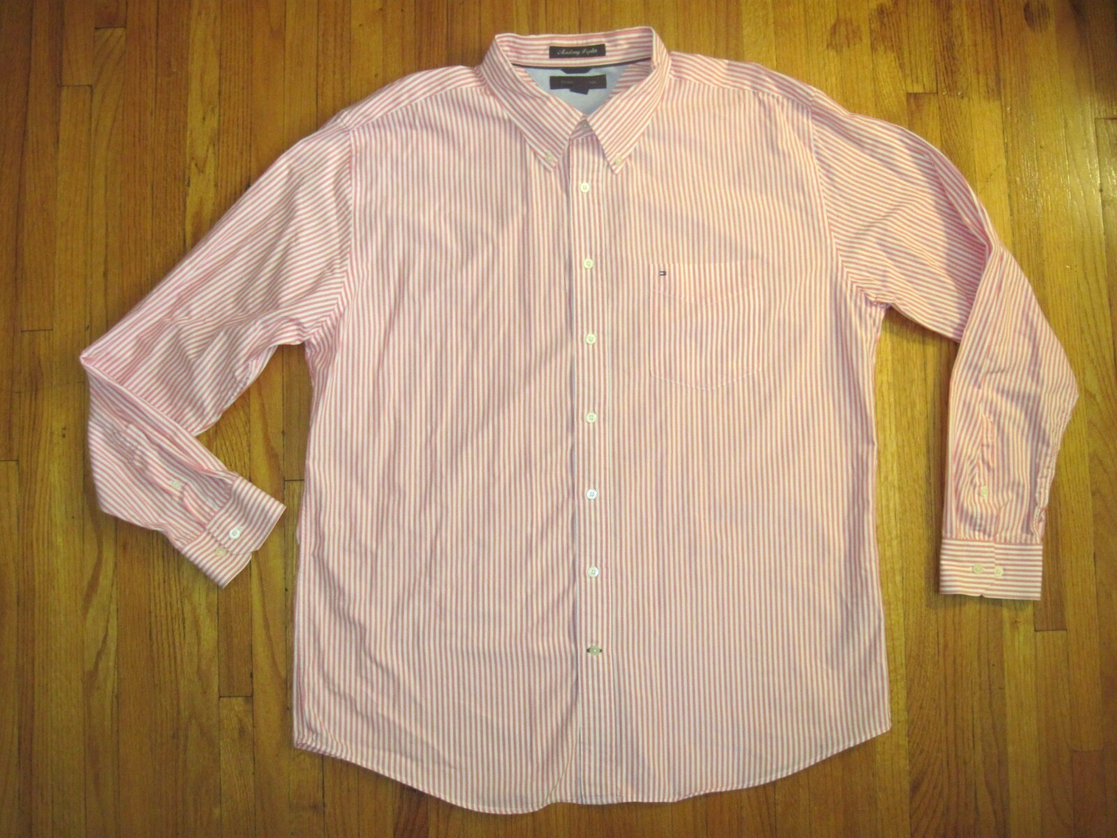 Tommy Hilfiger Academy Poplin Red/White Pinstripe Oxford Dress Shirt 2X New