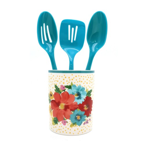Pioneer Woman Breezy Bouquet Kitchen Tools & Crock Starter 20Pc Set Teal Floral - Picture 6 of 7