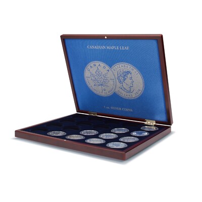 Volterra Uno Coin Case for 20 Silver Coins ° Maple Leaf ° in Capsules, Mahogany