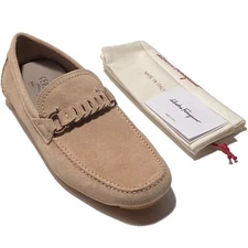 Ferragamo Stuart Gancini 8.5 EE Side Bit Brown Tan Leather Drivers Loafers Men's