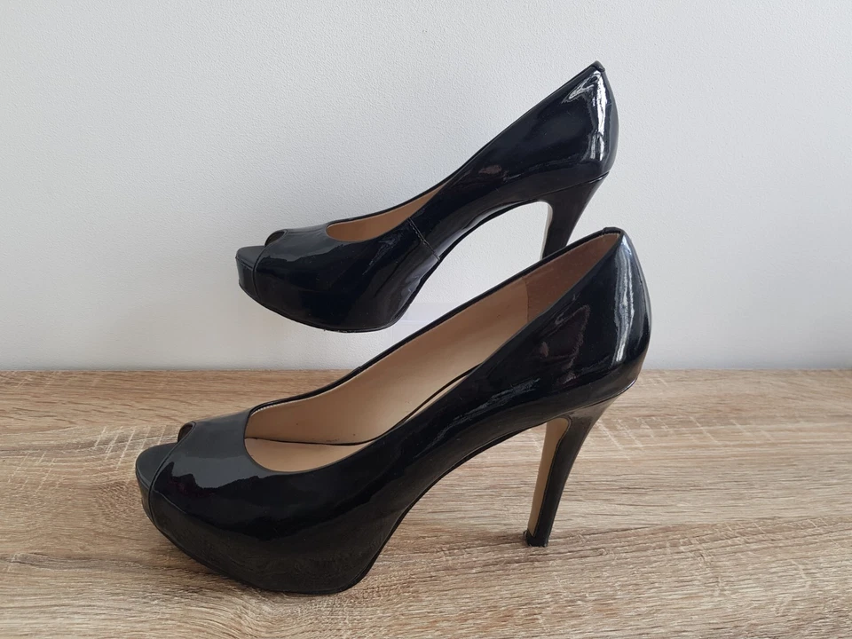 Nine West Camya Peep Toe Heels 7 1/2M UK5.5 EUR38 Patent Leather Black - Image 2 of 4