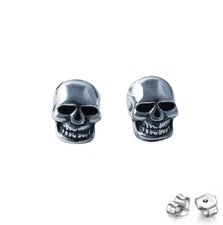925 Sterling Silver Skull Skeleton Post Stud Earrings Men Women Gift PE38