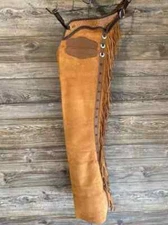 Western Cowboy Chap Fringes Suede Leather Pant Riding Chaps