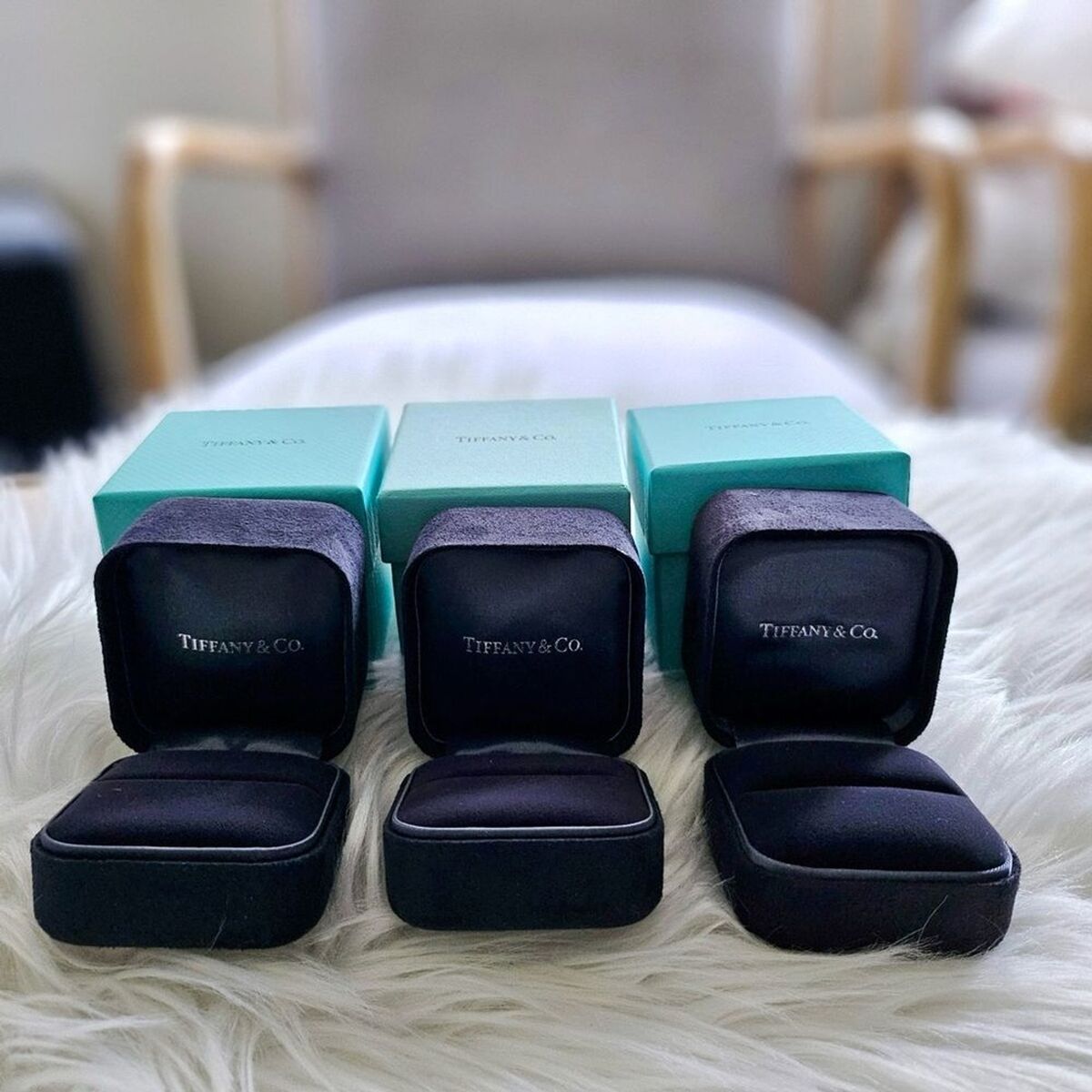 Lot of 3 Tiffany & Co. Empty Black Velvet Blue Med Ring Lot of 3 Tiffany & Co. Empty Black Velvet Blue Med Ring