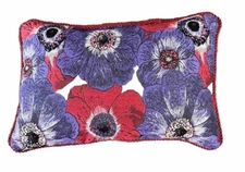 Red and Purple Poppies 14” x 22” Throw Pillow with Red Cording