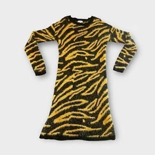 Tiger Stripe Fuzzy Knit Sweater Dress Sz XS Long Sleeve 90s Y2K Style