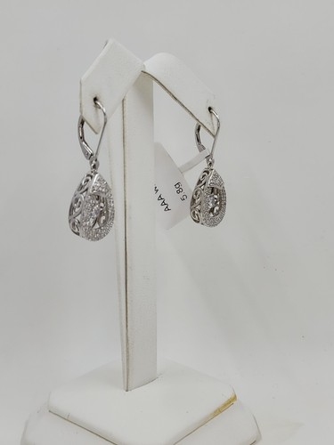 Floating Cubic Zirconia Tear Drop Halo Earrings, Sterling Silver - Picture 3 of 7