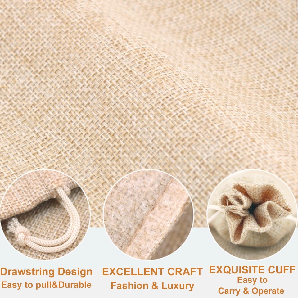 50PCS Burlap Gift Bags with DrawstringLinen Burlap Bags Candy Bags