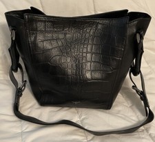 T Tahari Black Croc/pebbled Leather Shoulder Bag Purse-nice