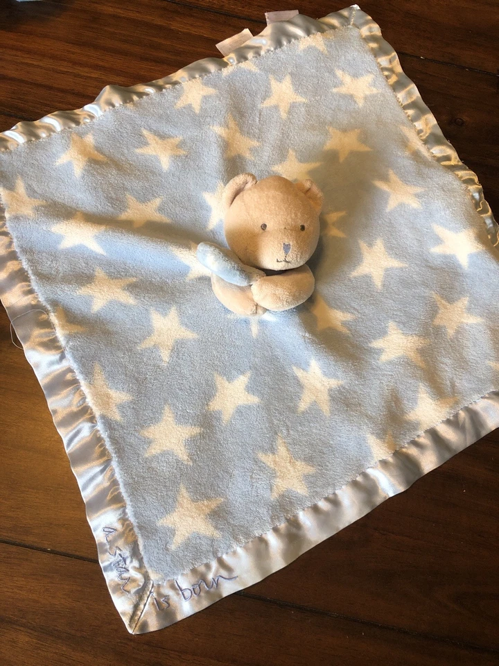 A Star is Born Azul Blanco Estrellas Oso Seguridad Lovey Manta Mensajes del Corazón Foto 4 de 4