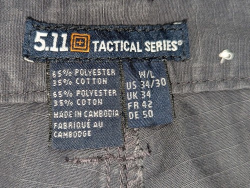 5.11 Tactical Mens Pants 34x30 Gray Cargo Taclite Pro Ripstop Canvas Double Knee - Picture 2 of 7