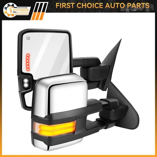 Mirrors For 2014-2018 Chevy GMC Power Heated Chrome Signal Back up Dynamic Light