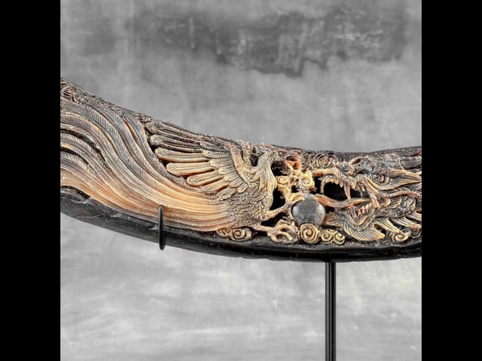 Soporte de mano tallado Fénix y Dragón Ying y Yang tallado, Foto 4 de 4