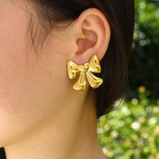 Gold Plated Stainless Steel Bow Jewelry Set Waterproof Trendy Gift