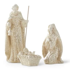 K&K Interiors 50882A White Glitter Nativity Set (3 Pieces)