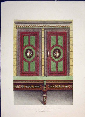 Original alter antiker Druck emaillierter Schiefer Tisch Wand Farbe Kunst 1862 viktorianisch