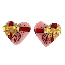 New Signed Lunch at the Ritz 'Sweet Love" Post Earrings Pink Hearts w/Bows