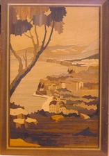 Rare '70s Large Marquetry Plaque "Capri"