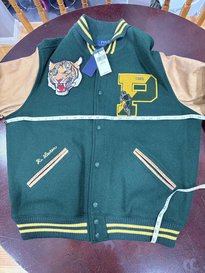 Polo Ralph Lauren RL Tigers 羊毛混纺皮革 Letterman 校服夹克 尺寸 xxl — 第 4/4 张图片