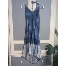 Blue Tie Dye Halter High Low Midi Dress Boho Embroidered XL NWT