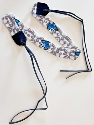 Handmade Native American Sioux Beaded Hat Band White Blue Butterfly Rose Western