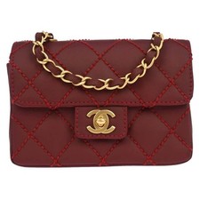 Chanel Red Calfskin Wild Stitch Mini Classic Square Flap Bag 17 134879