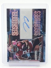 JORDAN JAMES 2025 PANINI PRIZM SENSATIONAL ROOKIE NAVY CAMO AUTO /25 49ERS Q2091