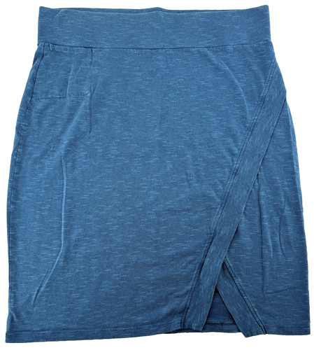 Toad & Co Women Skirt Medium Teal Blue Organic Cotton Tencel Wrap Stretch Casual
