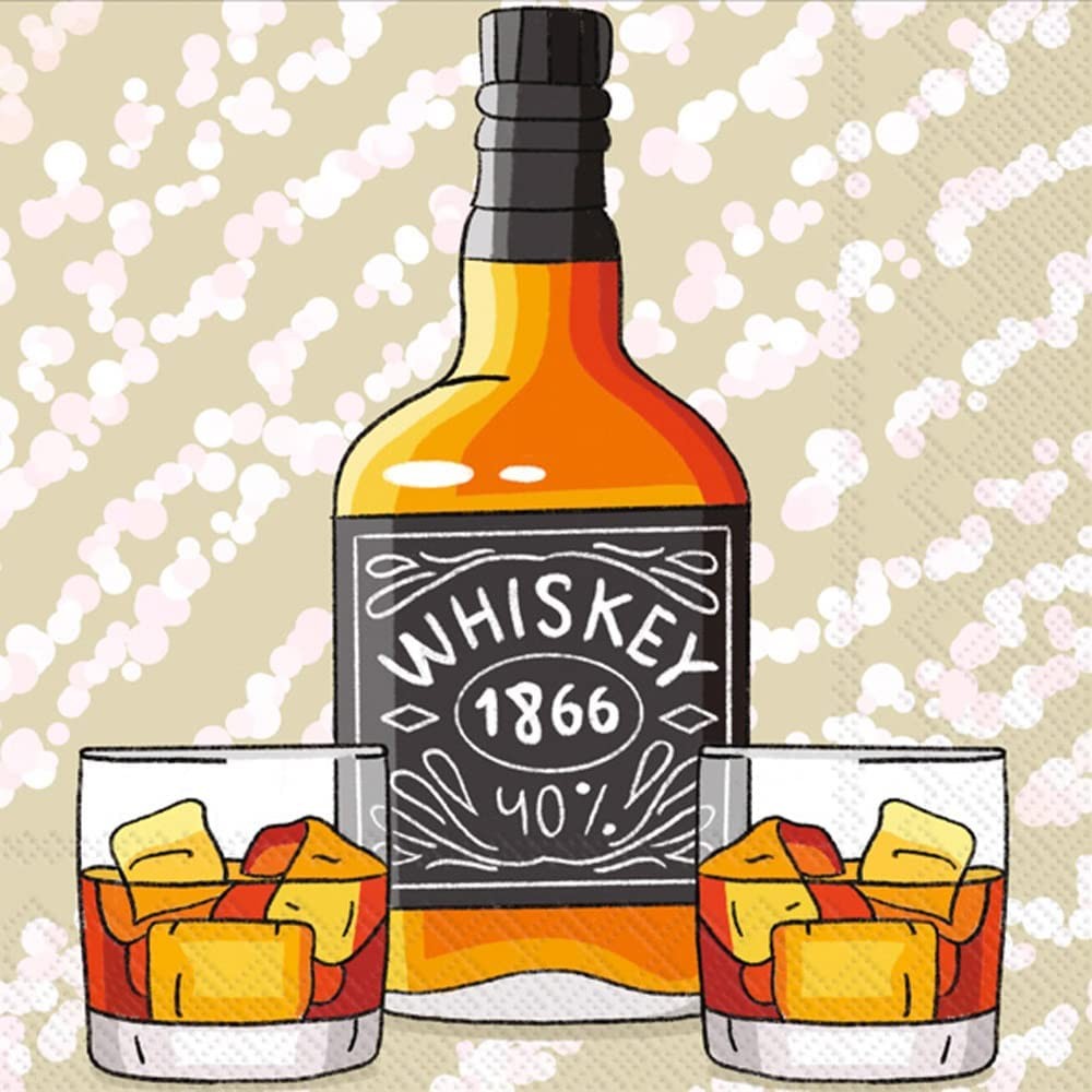 Бостонский международный, 5 х 5 дюймов Бумажная салфетка для коктейлей Whiskey 1866 - Упаковка из 20 штук