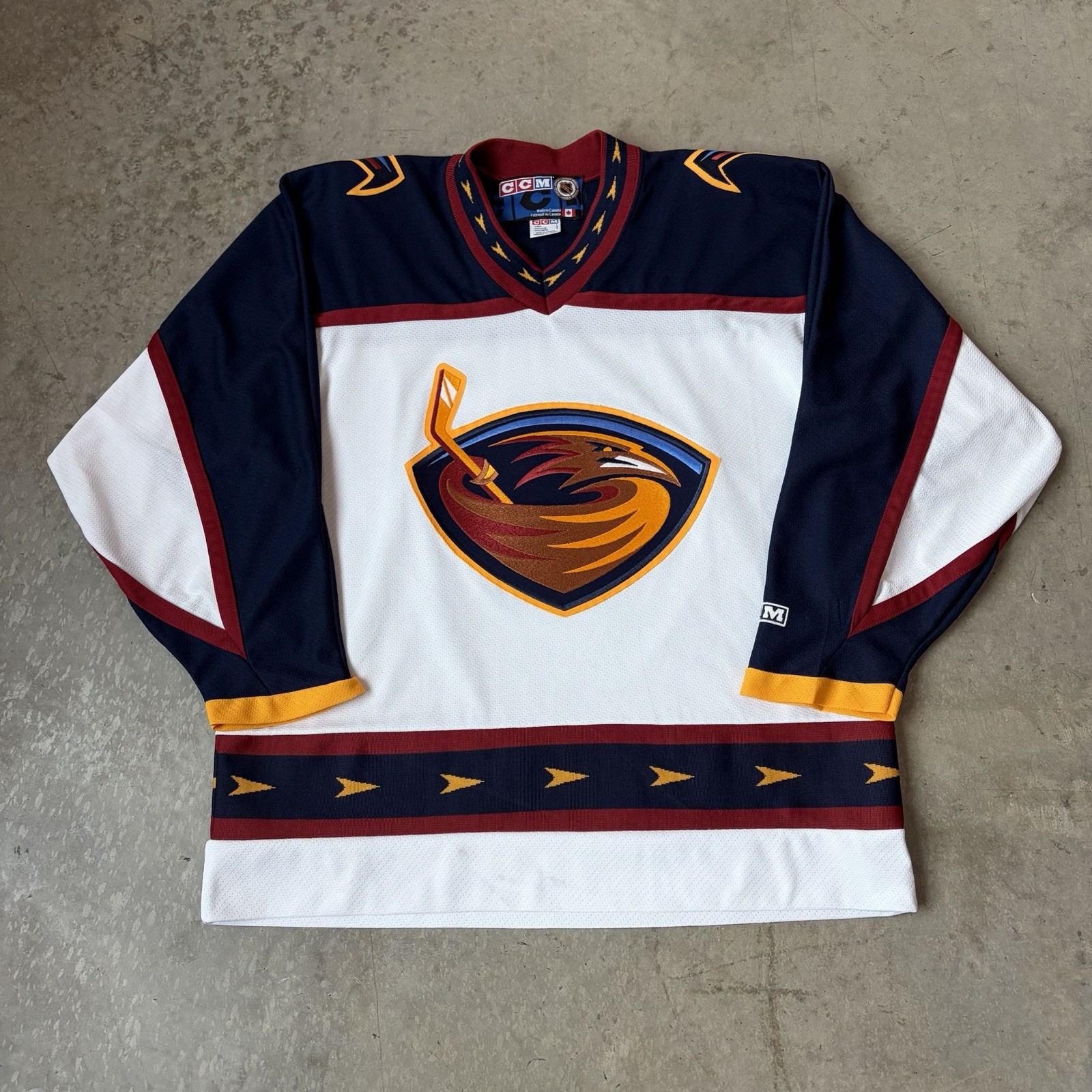 Vintage 90s CCM Atlanta Thrashers NHL Hockey Jersey White Home Rare Size Large