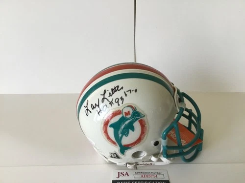 Larry Little HOF 93 17-0 Signed Throwback Miami Dolphins Mini Helmet JSA