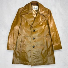 Lakeland 70s Car Coat 44 – Caramel Tan Leather 3-Btn Peacoat Length USA Vintage