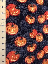 Jack-o-lantern on Black Halloween 100 cotton fabric sold by the yard 2218