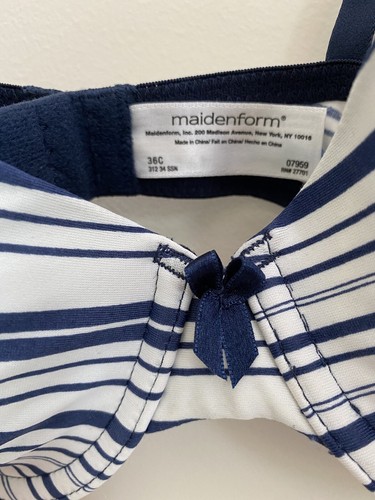 Maidenform Neu mit Etikett 36C Bügel T-Shirt BH weiß marine geformte Cups hinten geschlossen GESCHENK - Bild 4 von 10