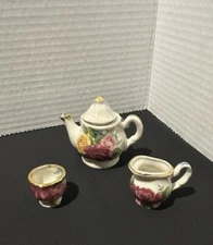 Vintage Crown Ashton Miniature Tea Set Teapot-Creamer -Sugar Bowl 4 Piece Glass
