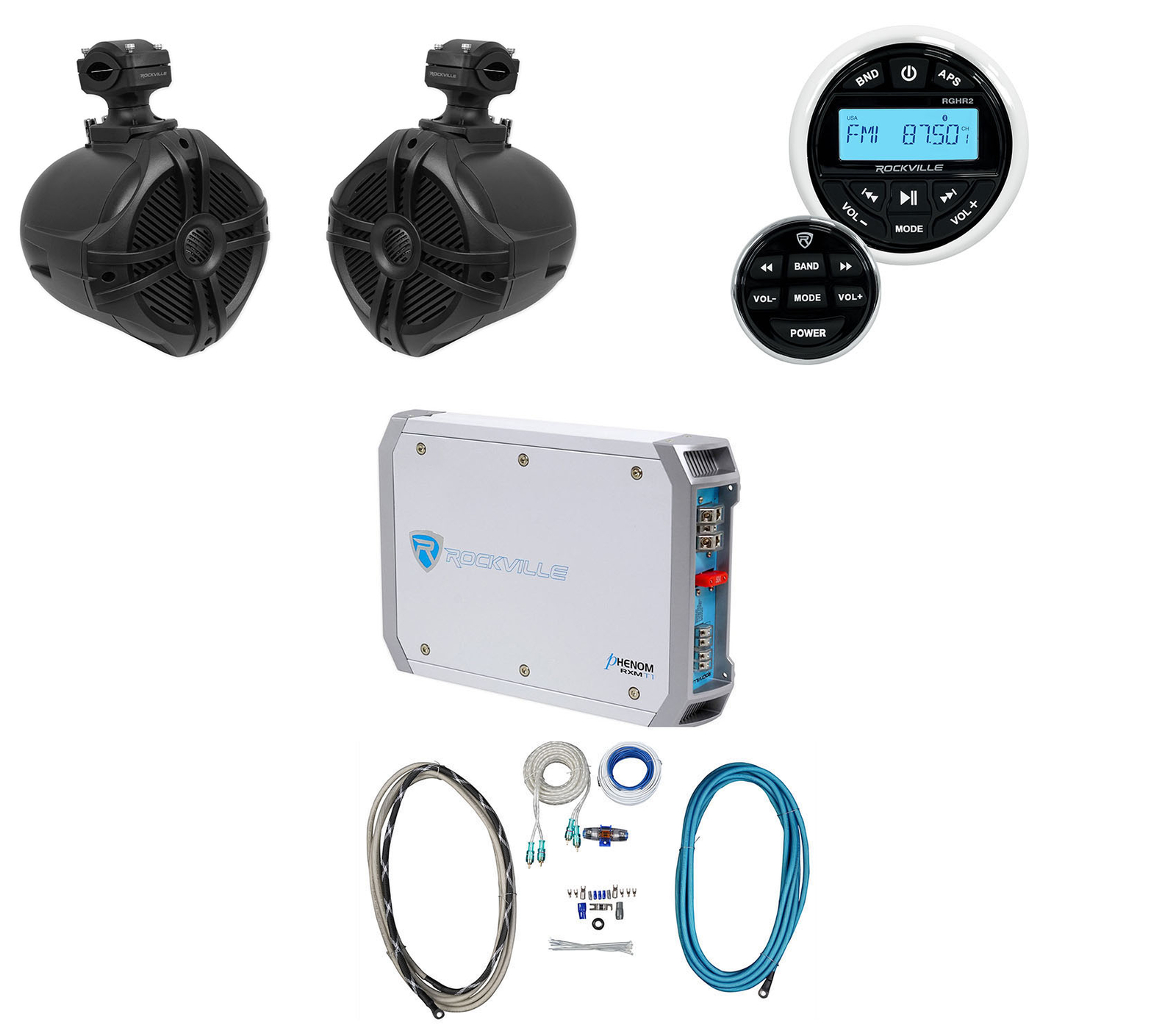 Морской Bluetooth-приемник Rockville RGHR2 Пульт дистанционного управления 65 вейкбордов 2-канальный усилитель Провода 61090₽